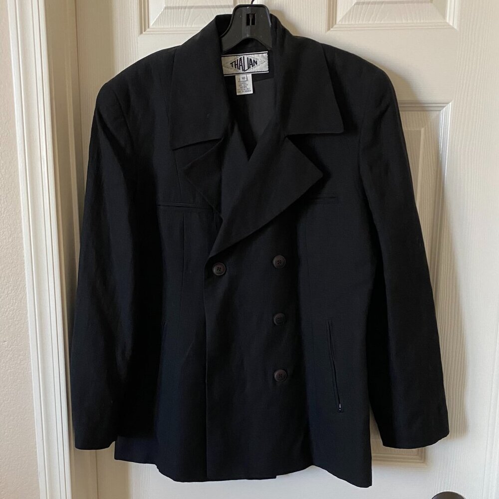 NWT Thalian Double Breasted Womens Black Jacket Zipper pockets Size 10